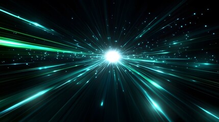Obraz premium A radiant burst of teal light rays radiates outward from a central point against a dark backdrop.