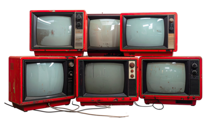 Vintage red TVs stacked