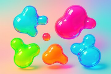 Bright glossy organic shapes in vibrant style on pastel backdrop