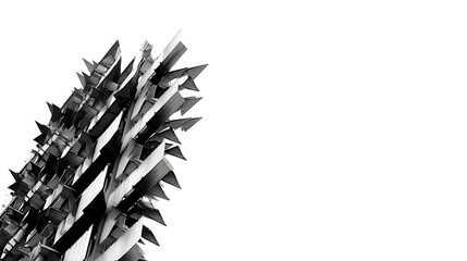 Abstract black and white architectural structure with sharp geometric shapes pointing upward
