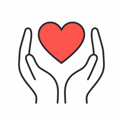 Obraz premium Illustration of a red heart held gently between two open hands, symbolizing care, love, and support