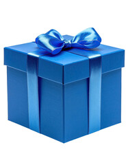 Obraz premium A vibrant, glossy blue gift box, tied with a matching ribbon bow