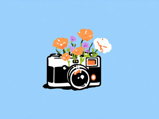 Camera with flowers, concept of love for photography and art