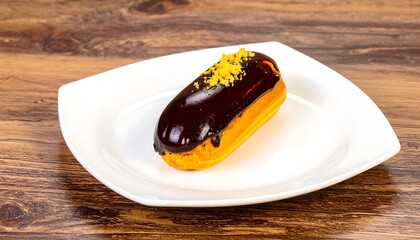 Chocolate-glazed pastry on a plate