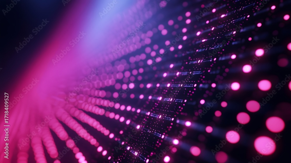 Wall mural a vibrant, abstract display of glowing, pink and purple dots arranged in a structured pattern agains