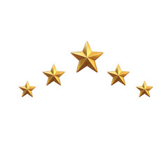 Five Golden 3D Stars - Good Rating, Quality, Customer Service Feedback