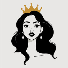 Elegant Queen with Crown Black and White Portrait