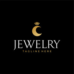 Elegant Jewelry Logo with Diamond and Crescent Moon