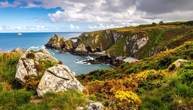 Coastal cliffs with vibrant autumn colors