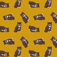 Seamless pattern with chocolate brown funny cat.eps