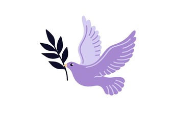 A peaceful purple dove flying with an olive branch in its beak, symbolizing peace, freedom, and harmony. This minimalist and artistic design captures the essence of hope and serenity.