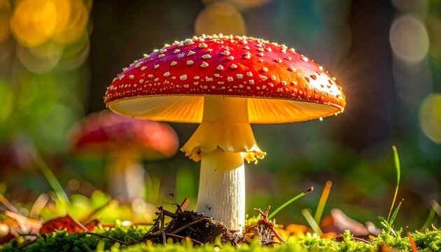 Close-up of a vibrant red mushroom
