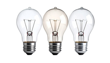 Three incandescent light bulbs in a row, various tones