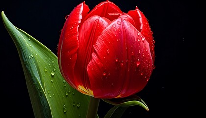 Close-up of a vibrant red tulip