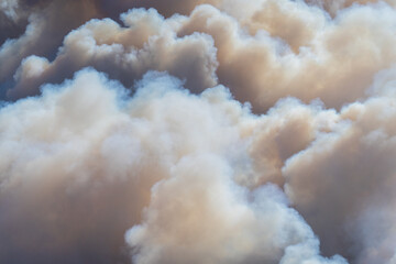 Thick, billowing smoke rises into the air, creating dark, swirling clouds against the sky. Smoke texture from wildfire background