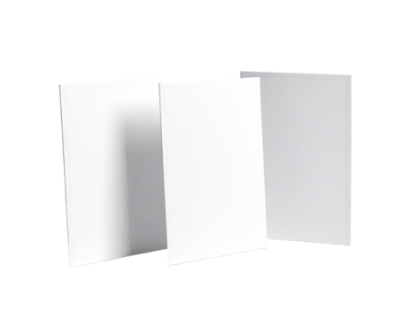 Three blank white panels, slightly overlapping,  suggesting a tri-fold display or brochure - Powered by Adobe