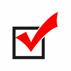 Checkmark Icon A Bold Red Tick in a Black Square for Approval and Confirmation