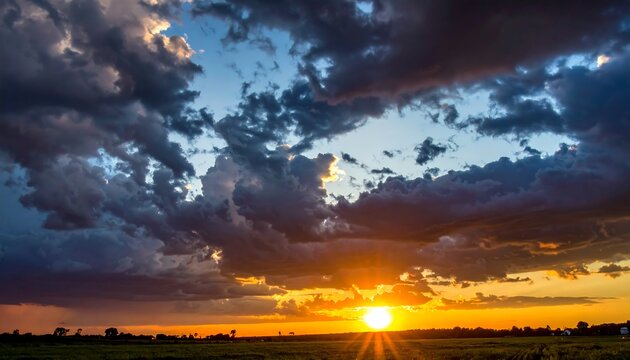 Dramatic sunset behind stormy clouds - Powered by Adobe