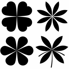 Obraz premium Four Leaf Clover and Flower Silhouettes Vector Graphics