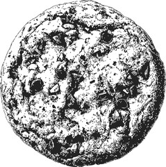 Naklejka premium Chocolate chip cookie sketch, hand drawn style, detailed round dessert illustration — stock vector