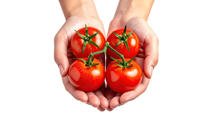 Four fresh tomatoes held in cupped hands