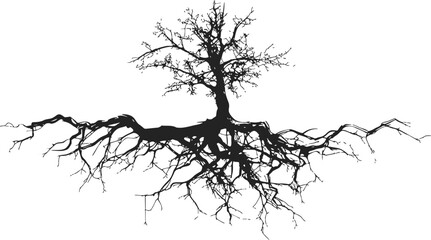 Fototapeta premium Tree with exposed roots sketch, hand drawn silhouette, isolated on white — stock vector