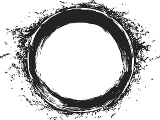 Black ink circle sketch, hand drawn grunge brush stroke with splatter &mdash; stock vector