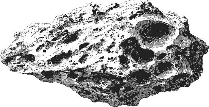 Meteorite sketch hand drawn detailed space rock with craters &mdash; stock vector