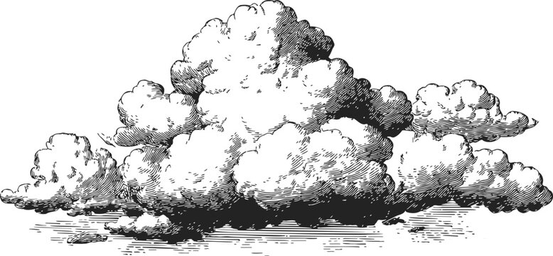 Cloud sketch hand drawn style detailed cumulus cloud with vintage etching lines &mdash; stock vector