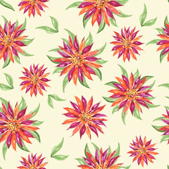Watercolor Burgundy Flowers Seamless Pattern Background. On Ivory