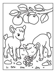Happy Farm Animal Coloring Book, Cute Cows by the Barnyard, Playful Goats on the Farm, Little Ponies with Big Smiles, Peaceful Countryside Scenes, Fun & Easy Coloring for Kids , line art vector 