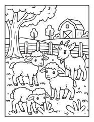 Happy Farm Animal Coloring Book, Cute Cows by the Barnyard, Playful Goats on the Farm, Little Ponies with Big Smiles, Peaceful Countryside Scenes, Fun & Easy Coloring for Kids , line art vector 