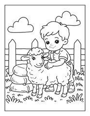 Happy Farm Animal Coloring Book, Cute Cows by the Barnyard, Playful Goats on the Farm, Little Ponies with Big Smiles, Peaceful Countryside Scenes, Fun & Easy Coloring for Kids , line art vector 