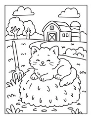 Happy Farm Animal Coloring Book, Cute Cows by the Barnyard, Playful Goats on the Farm, Little Ponies with Big Smiles, Peaceful Countryside Scenes, Fun & Easy Coloring for Kids , line art vector 