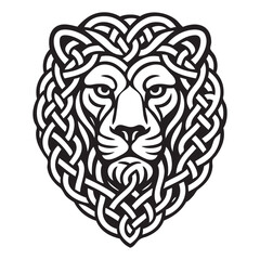 Lion head mini art style. Vector tattoo template.
