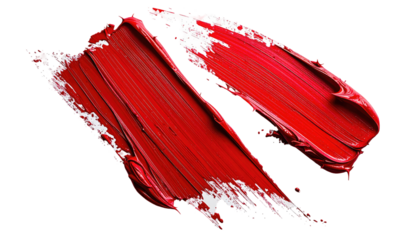 Two diagonal streaks of vibrant red paint, with white brushstrokes
