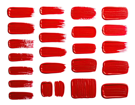 Red lipstick swatches, various textures and shapes