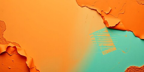 A textured background of peeling, cracked paint in shades of orange and teal, revealing layers underneath and creating a distressed or grunge aesthetic.