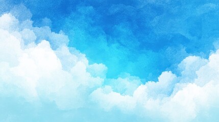 Bright blue sky filled with fluffy white clouds over a clear daytime sky scene.