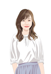 ウエイブヘアー笑顔の大人女性イラスト