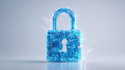 Bright blue digital padlock symbol representing cybersecurity and data protection.
