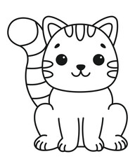 Cute cartoon cat. Colouring page. Isolated white background. Vector illustration