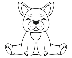 Cute cartoon bulldog. Colouring page. Isolated white background. Vector illustration
