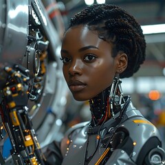 Woman in futuristic robot suit