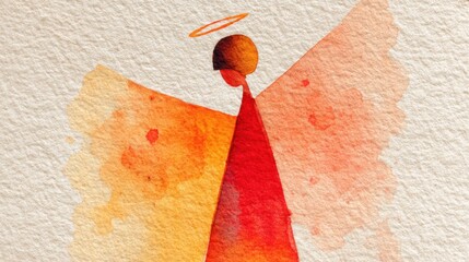 Abstract watercolor art depicting angelic figure with halo and vibrant background.