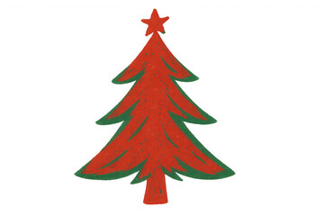 Fototapeta premium Festive red and green christmas tree illustration with star topper on transparent background for holiday design projects