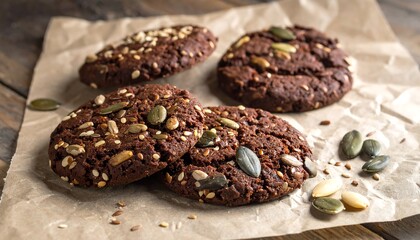 Dark chocolate cookies with seeds