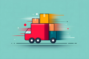 A vibrant truck icon speeds along, conveying the excitement of moving and new beginnings.