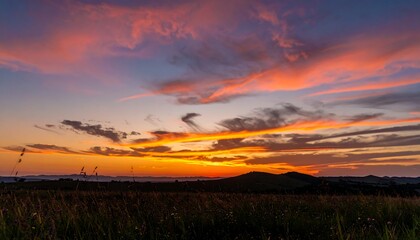 Fototapeta premium Dramatic sunset over a field