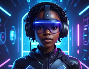 Woman in futuristic VR headset